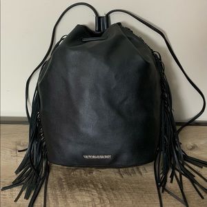 VICTORIAS SECRET Black FRINGE Duffle BACKPACK Bag